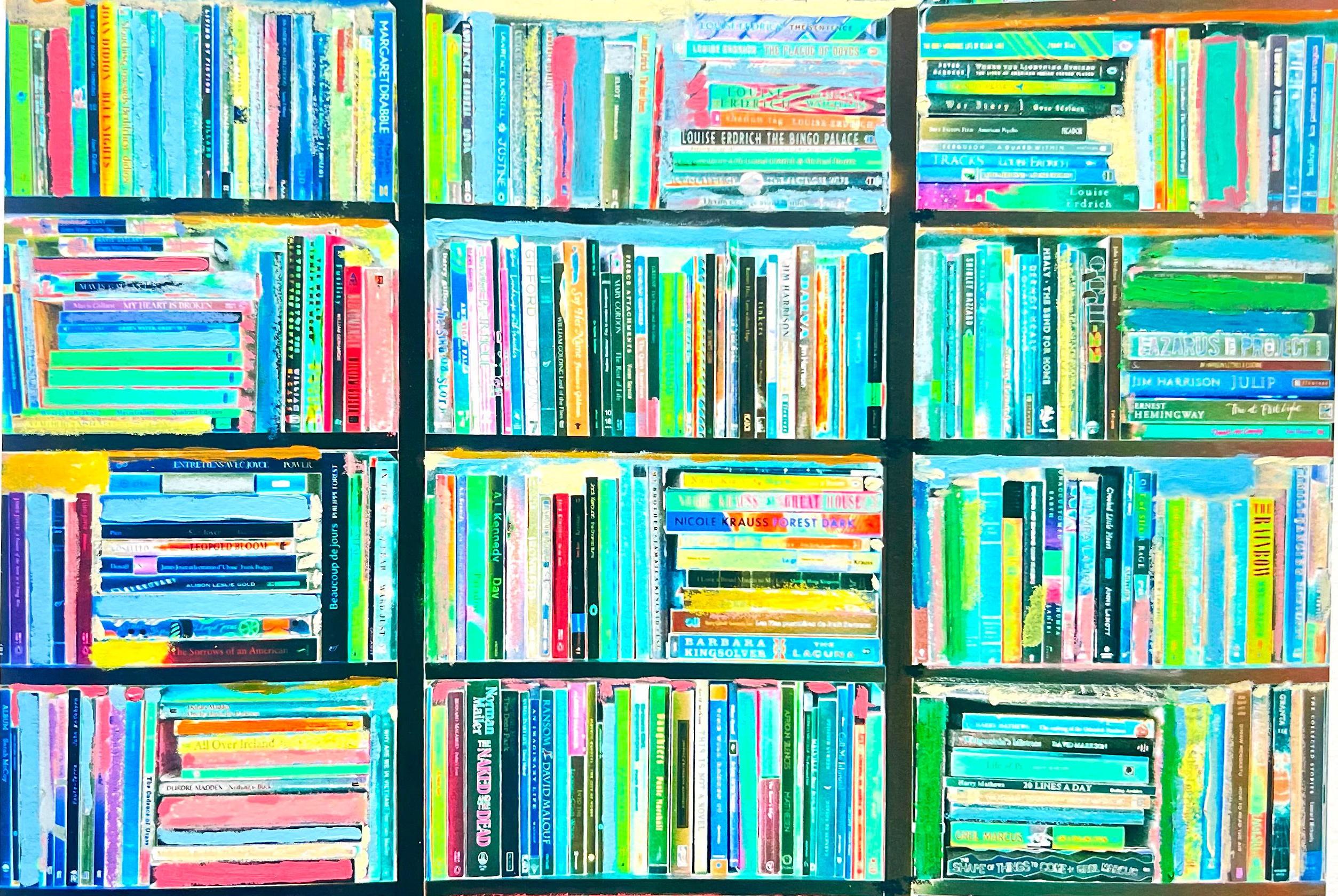 Tell Me A Story II, Paris, art et photographie mixtes, livres, bleu émeraude - Gris Color Photograph par Roberta Fineberg