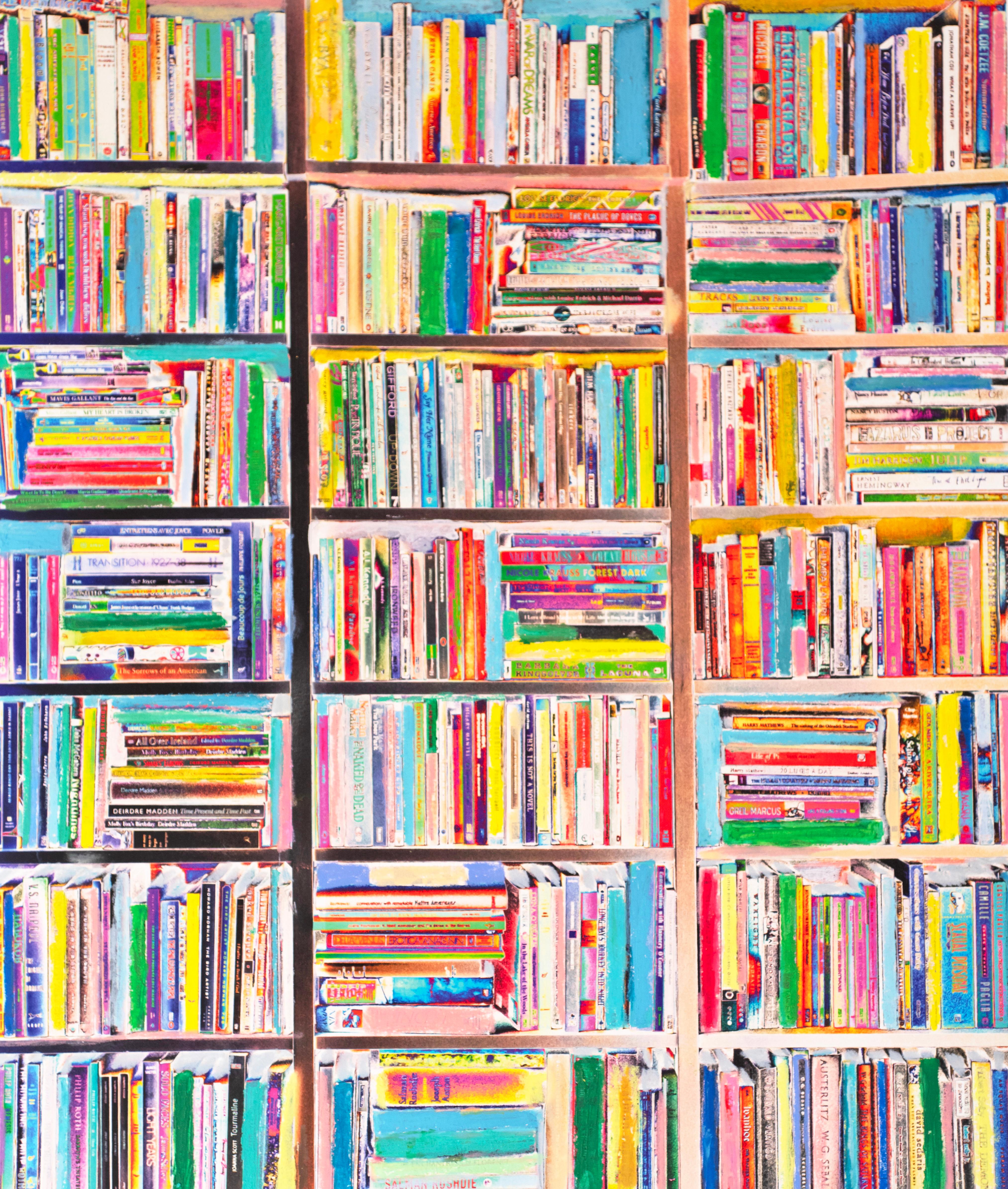 Roberta Fineberg pinta con pasteles al óleo y acuarela, haciendo que su tema (los libros) sea abstracto. El arte y la fotografía se fusionan, físicamente, con colores cálidos y fríos: rosas, azules, amarillos... para los amantes de los libros y la