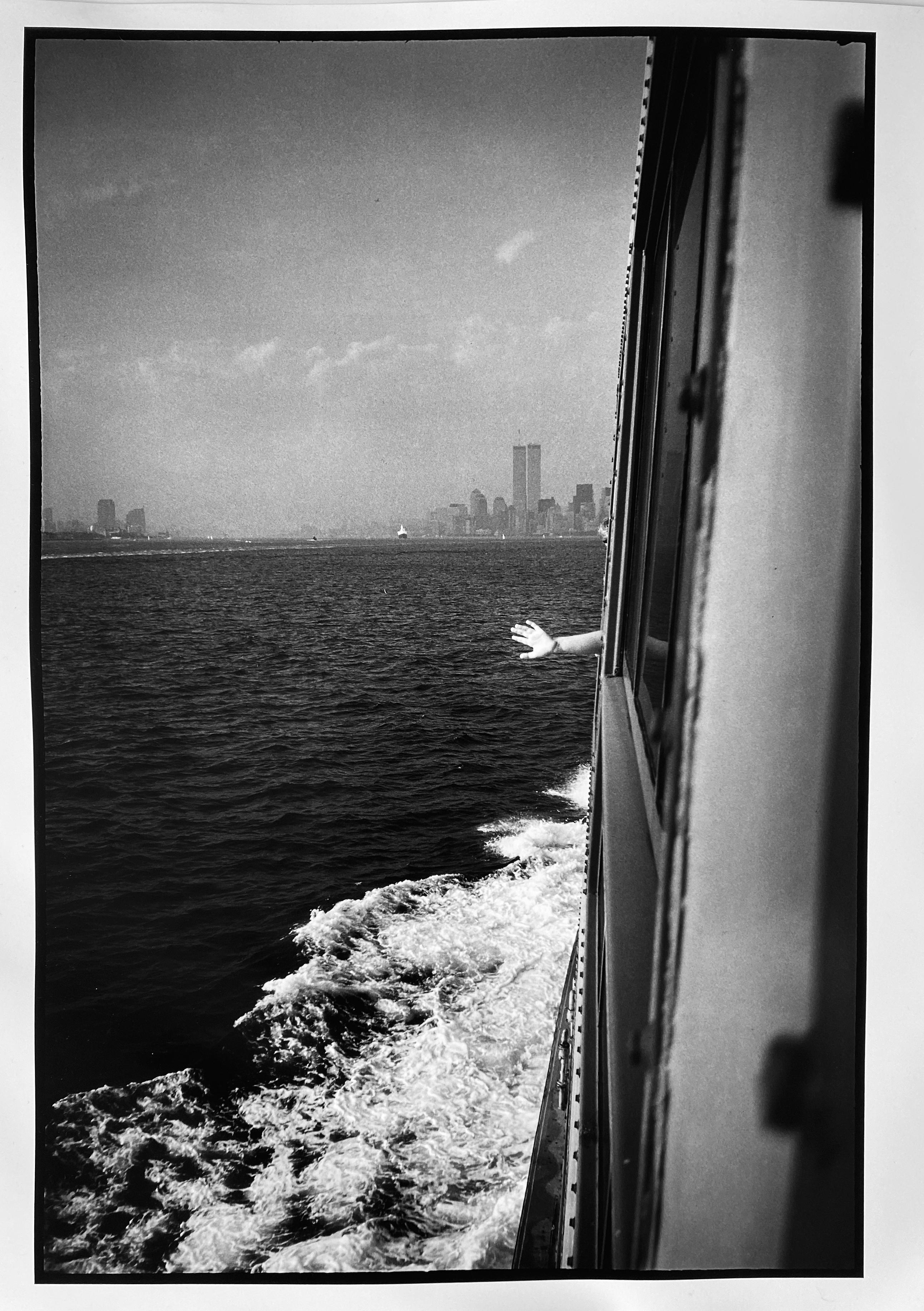 Roberta Fineberg Black and White Photograph - New York City, Staten Island Ferry, Black-and-White Photography, Wave Goodbye