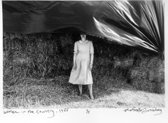 In the Country, Black-and-White Portrait of Woman in French Countryside