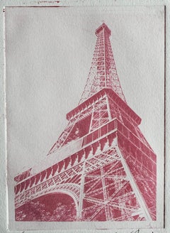 Paris, Eiffel Tower II, Experimental, Pink Monoprint