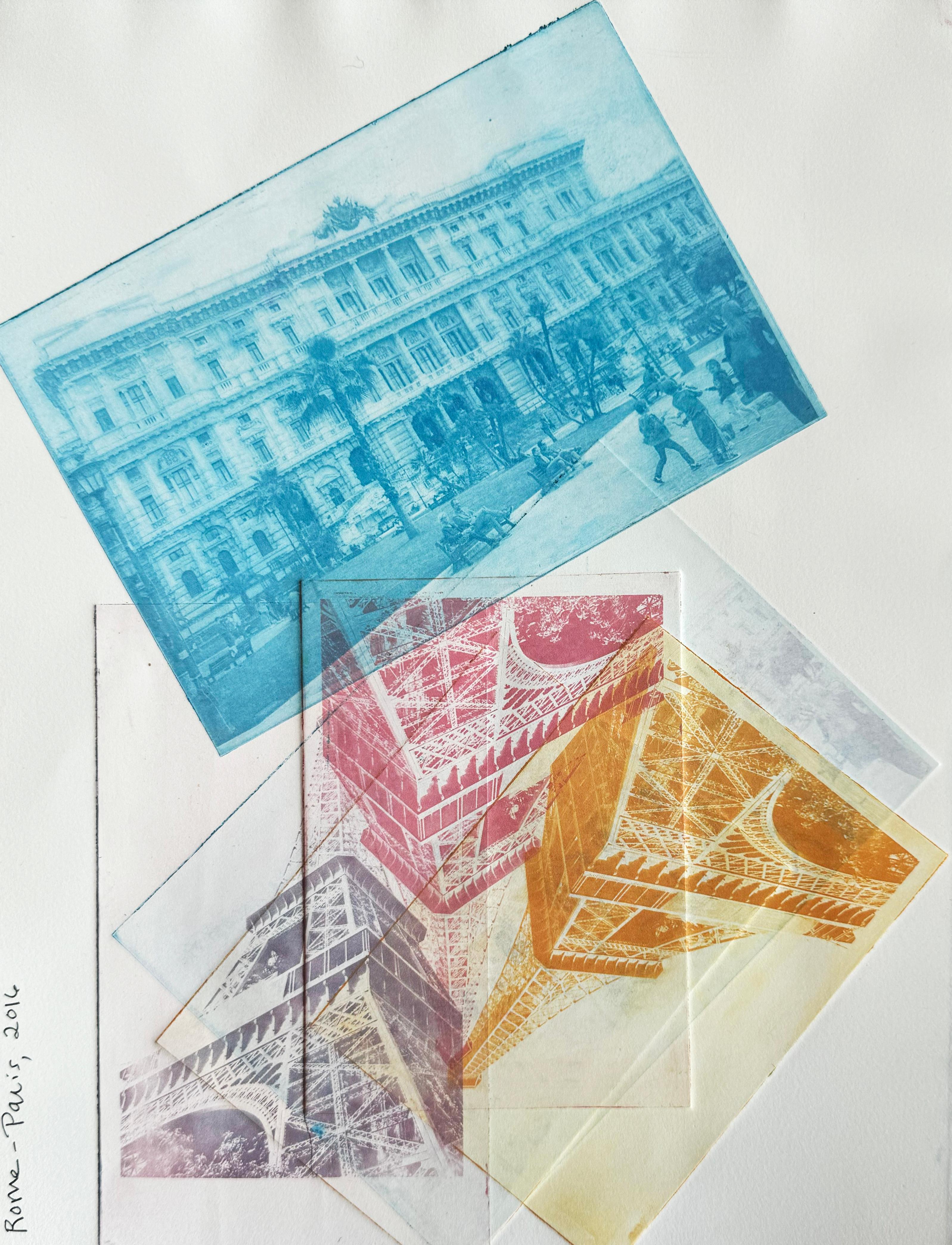 Roma, Italia - Parigi, Francia, colorata stampa originale di arte e design a tecnica mista - Art Contemporaneo di Roberta Fineberg