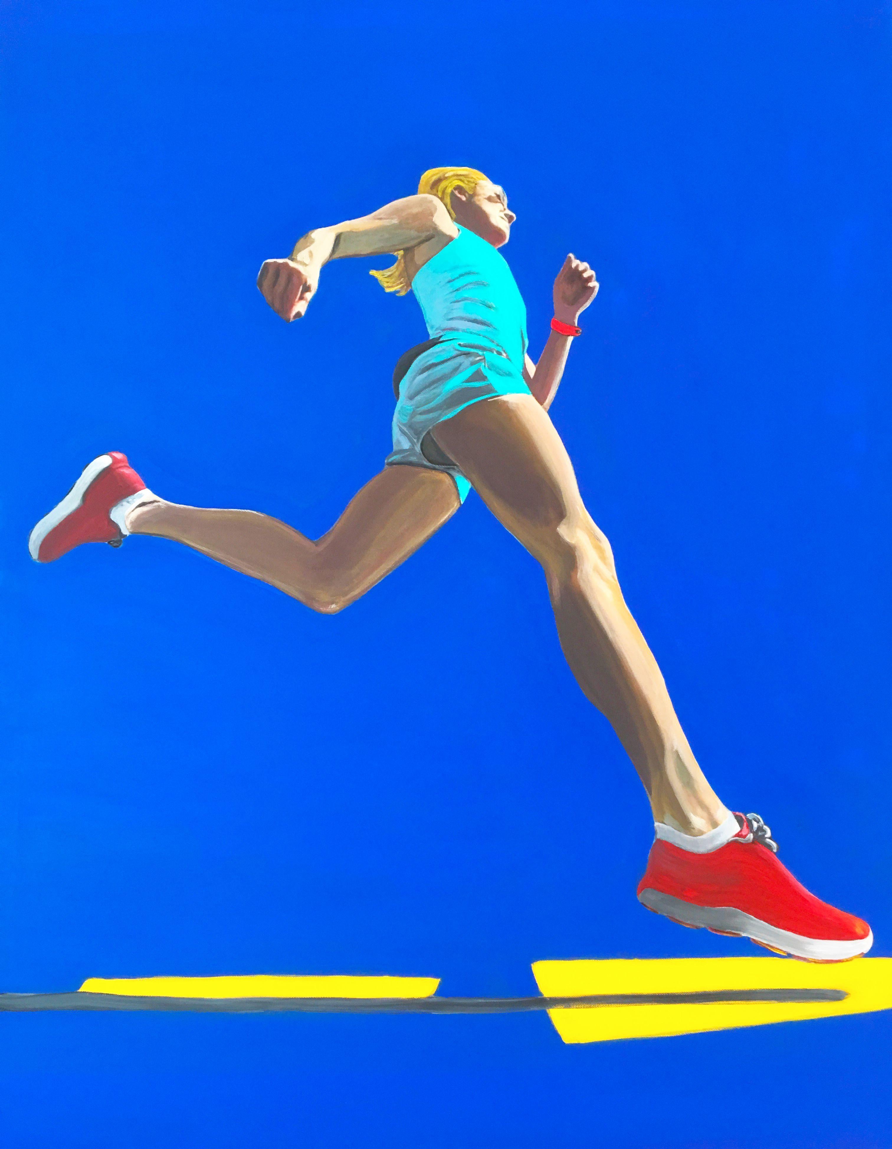 Painting: Acrylic on Canvas.    This piece depicts a runner during a performance. It is painted on stretched cotton canvas and comes ready to hang.  Roberta Pinna is an Italian-American contemporary artist and art advisor who explores gender,