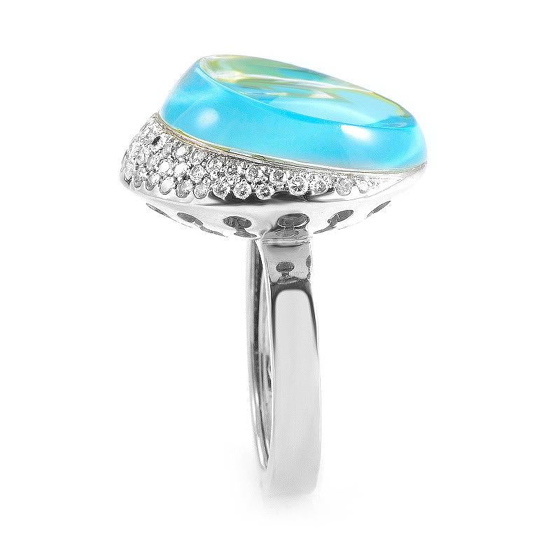 Mixed Cut Roberta Porrati 18 Karat White Gold Diamond and Topaz Ring