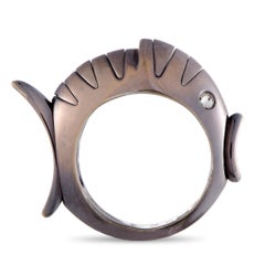 Roberta Porrati 18K White Gold and Black Rhodium 2-Diamond Fish Ring