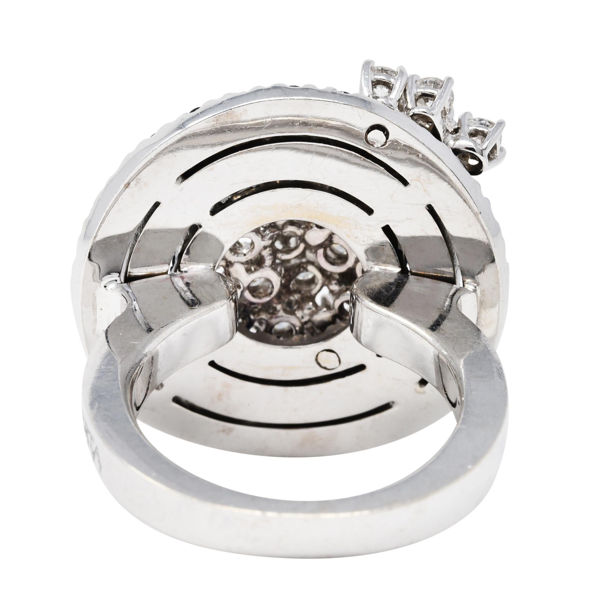 Round Cut Roberta Porrati 3.10 Carats Diamond Sapphire 18 Karat White Gold Ring