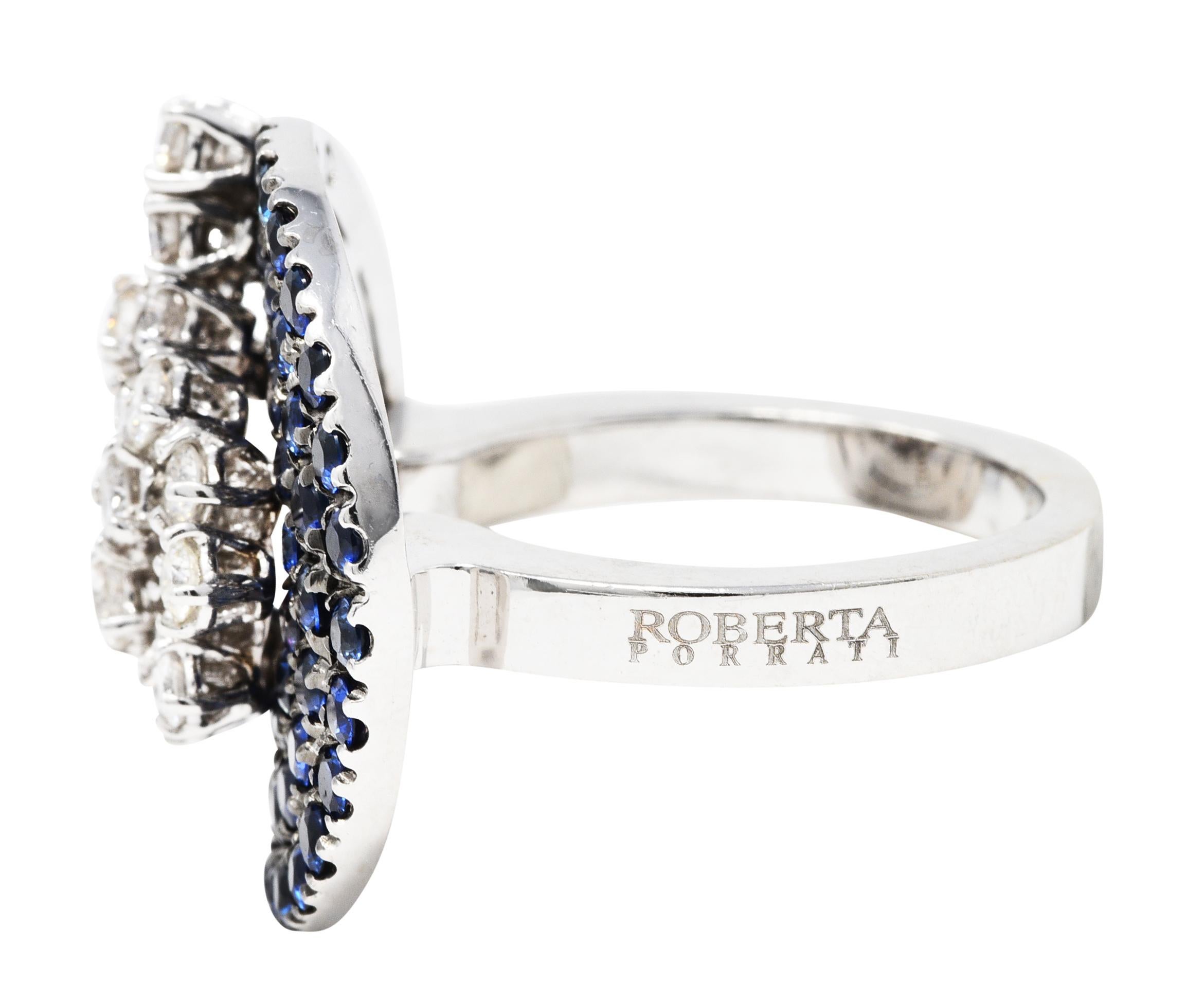 Roberta Porrati 3.10 Carats Diamond Sapphire 18 Karat White Gold Ring In Excellent Condition In Philadelphia, PA