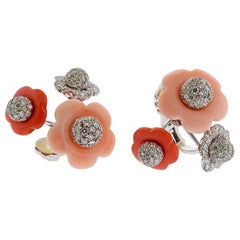 Roberta Porrati Coral Diamond Gold Flower Earrings