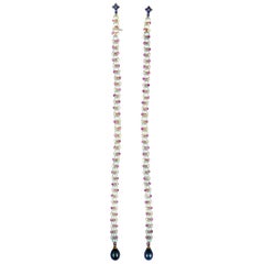 Roberta Porrati Diamond, Blue/Pink Sapphire and White/Black Pearls Gold Earrings