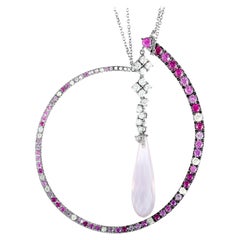 Roberta Porrati Diamond Pink Sapphire & Pink Quartz Gold Circle Pendant Necklace