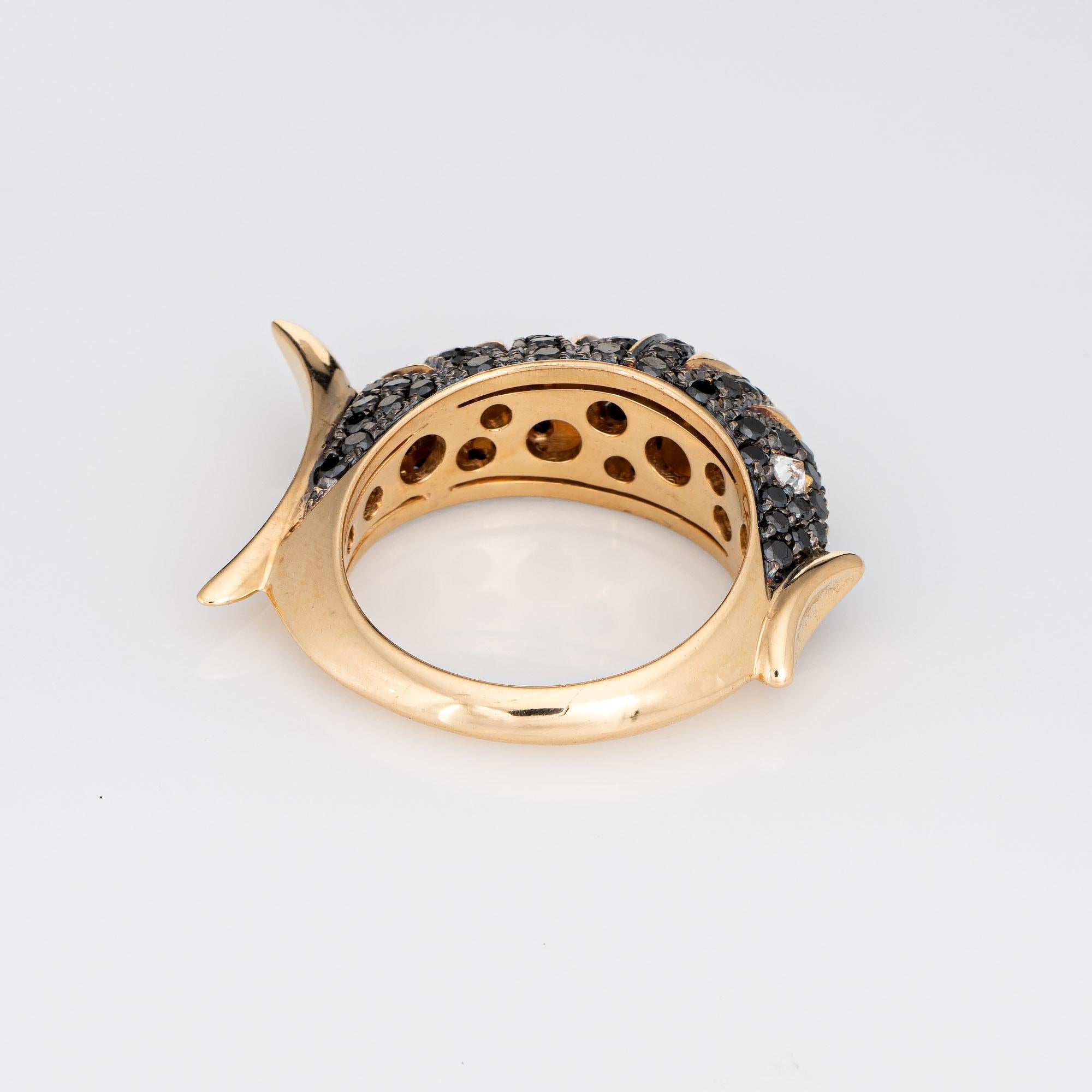 Round Cut Roberta Porrati Fish Ring Black Diamond Eyes 18k Yellow Gold Estate Jewelry For Sale