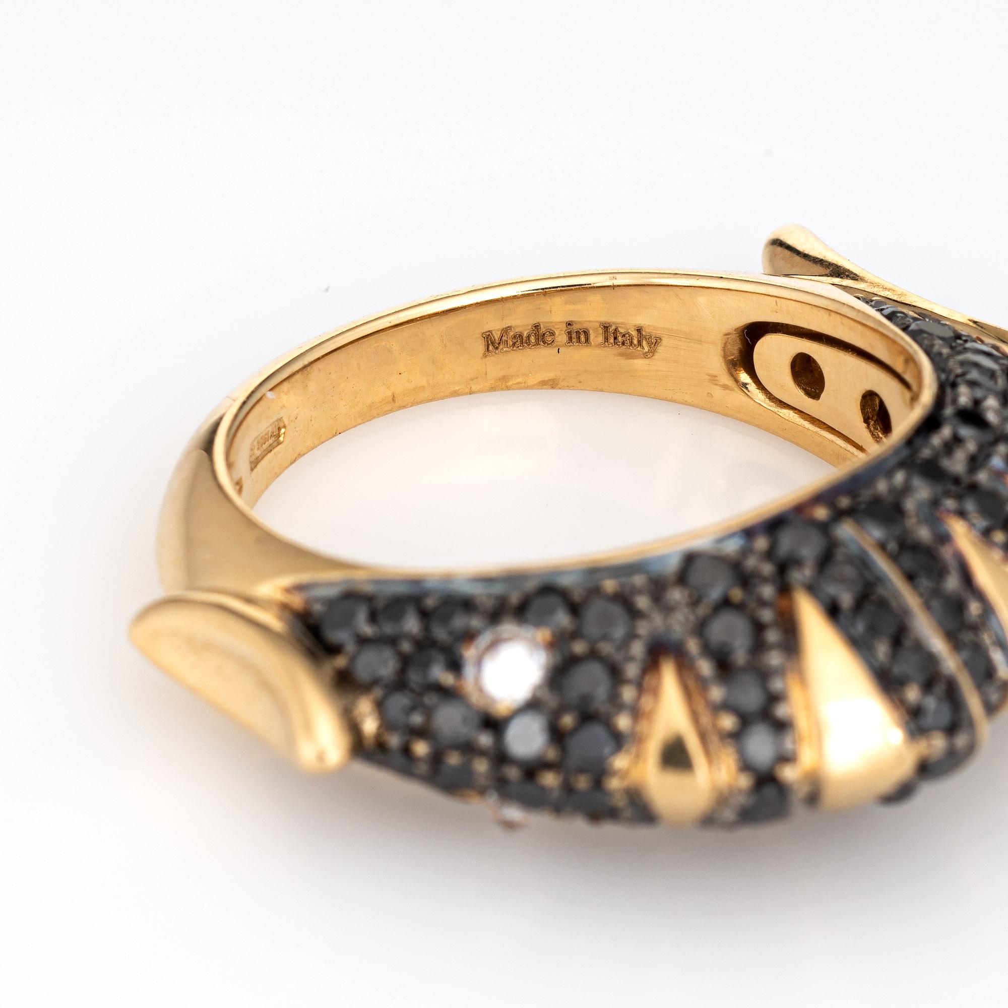 Women's Roberta Porrati Fish Ring Black Diamond Eyes 18k Yellow Gold Estate Jewelry For Sale