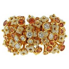 Roberta Porrati Gold Diamond Sapphire Enamel Floral Cocktail Ring