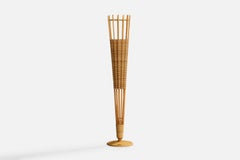 Roberti Rattan, Floor Lamp, Wood, Rattan, Italy, 1970s