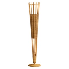 Roberti Rattan, Floor Lamp, Wood, Rattan, Italy, 1970s
