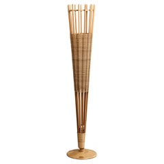 Roberti Rattan, Floor Lamp, Wood, Rattan, Italy, 1970s