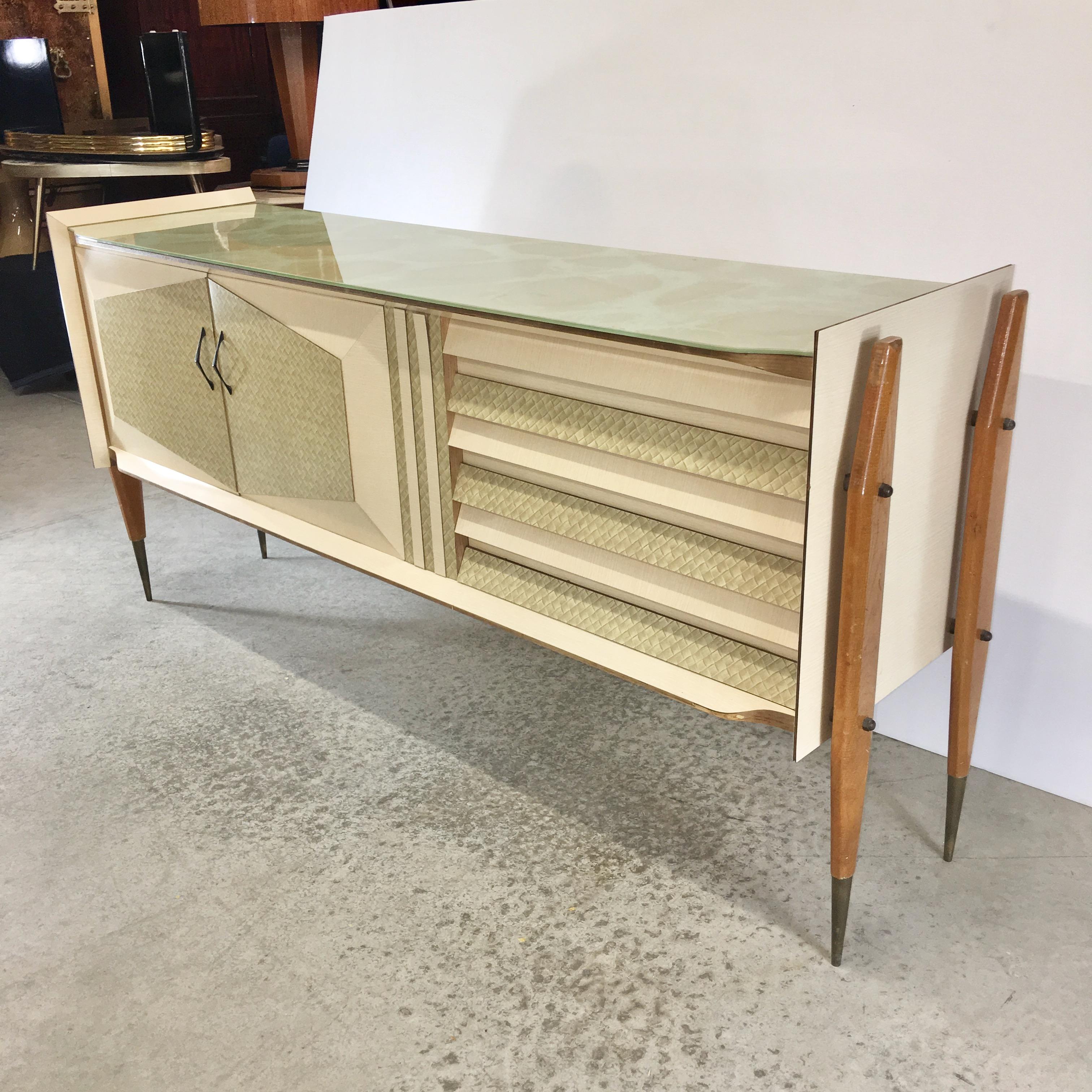 Italian Roberto Aloi Floating Sideboard with Geometric Front For Sale
