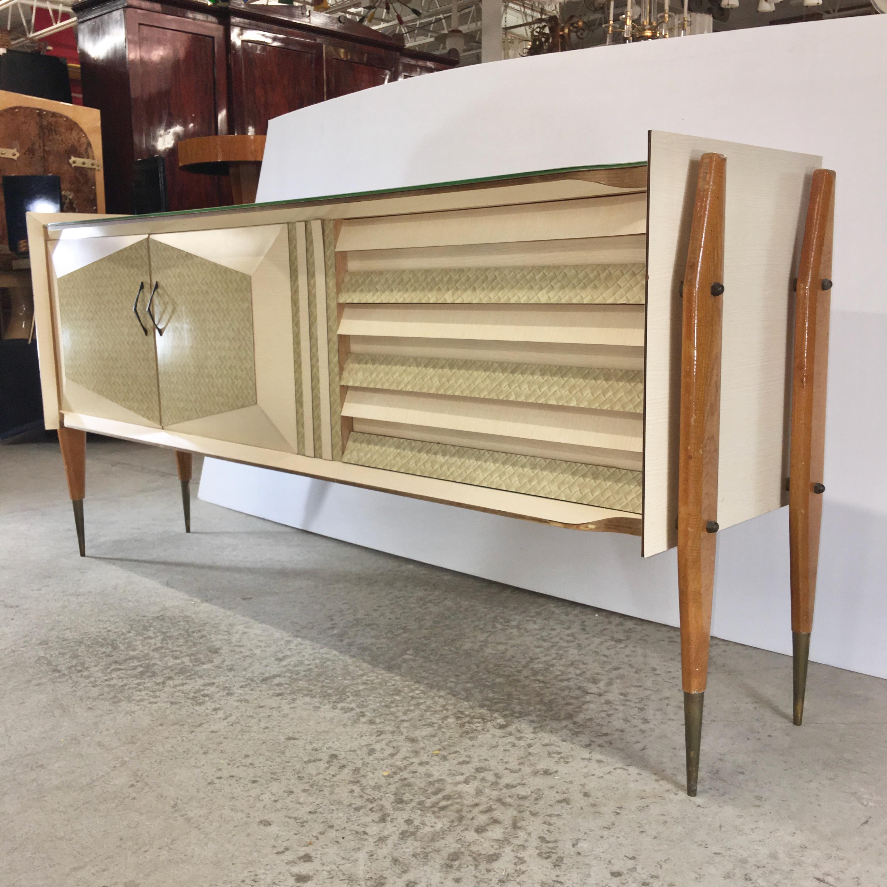 Roberto Aloi Floating Sideboard with Geometric Front In Good Condition For Sale In Hanover, MA