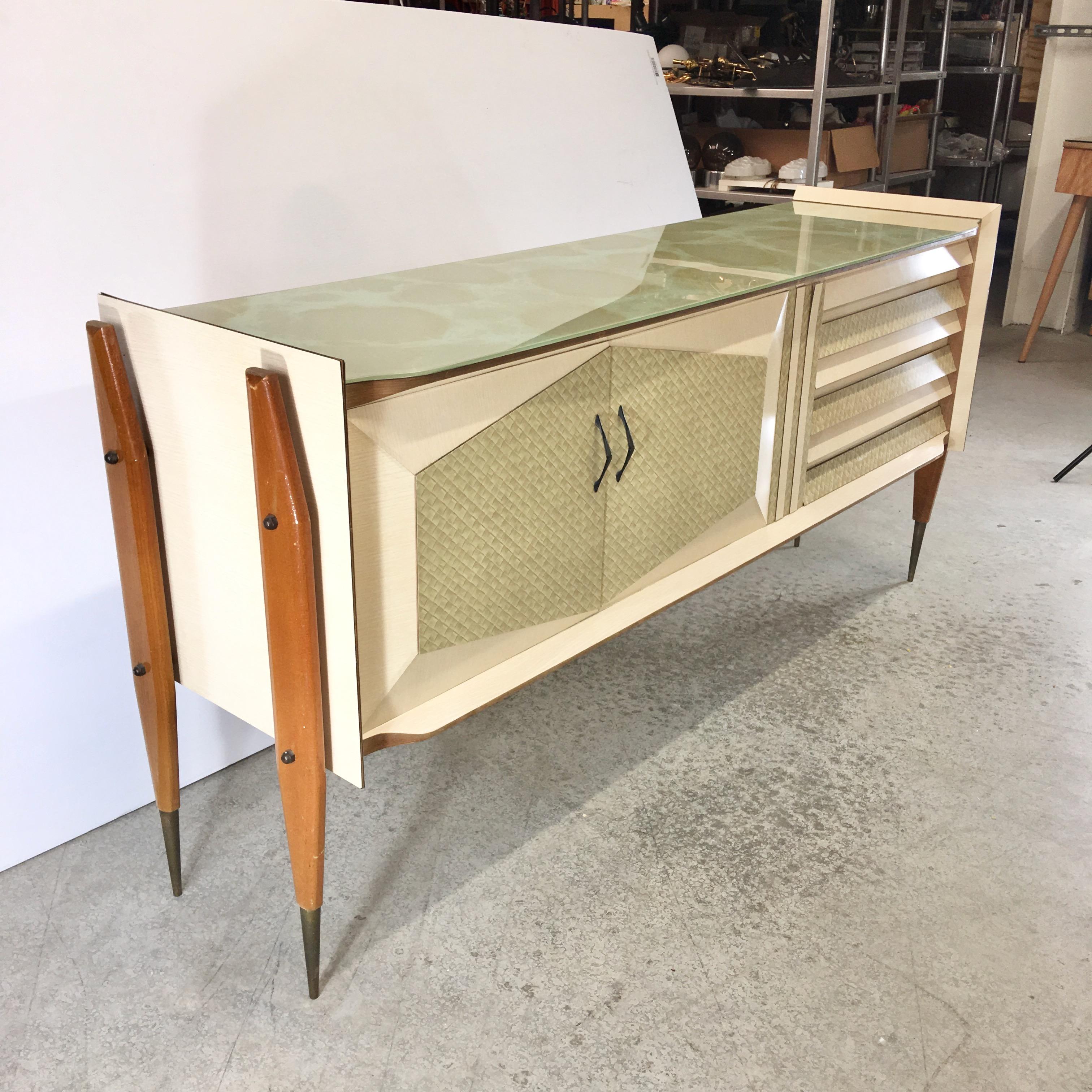 Mid-20th Century Roberto Aloi Floating Sideboard with Geometric Front For Sale