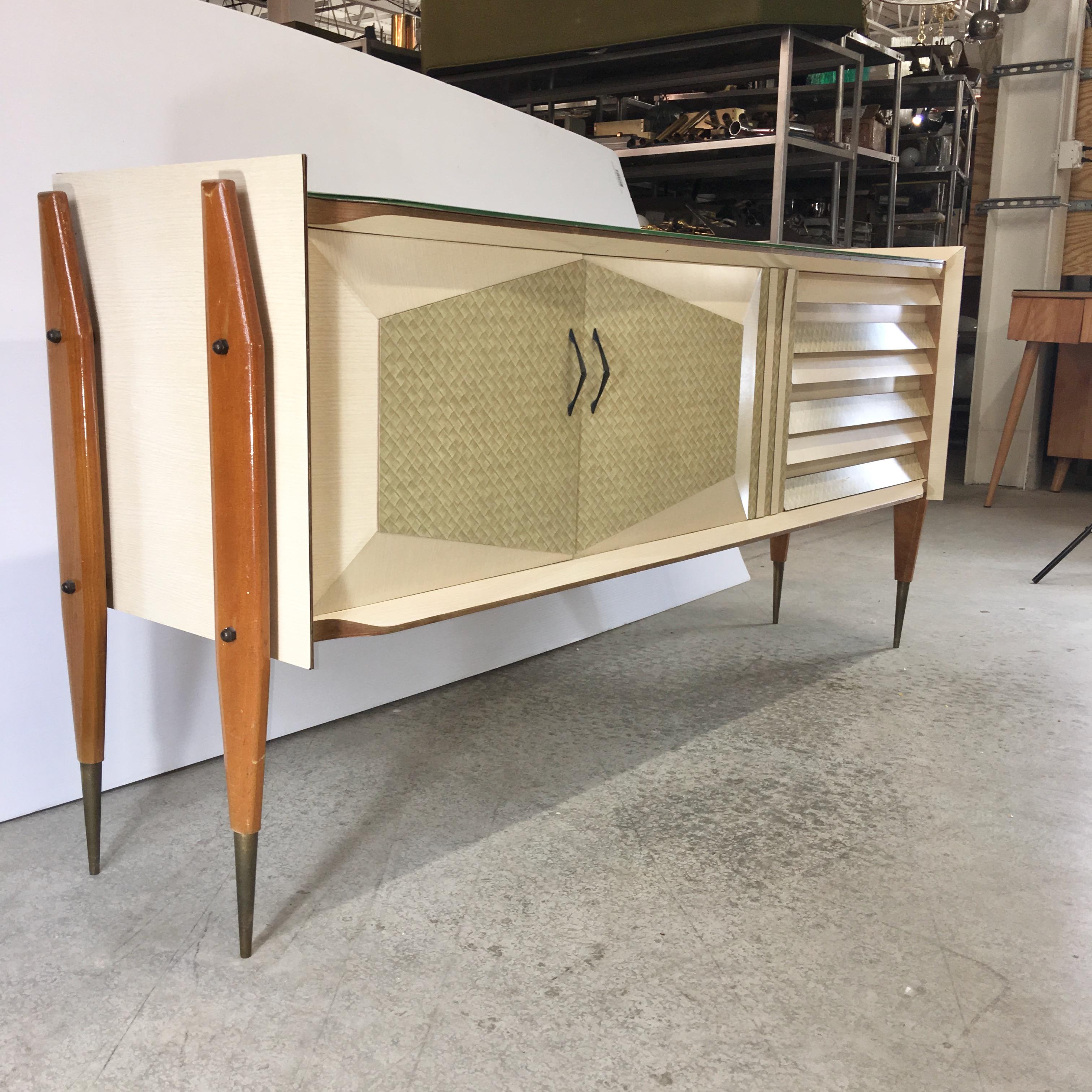 Glass Roberto Aloi Floating Sideboard with Geometric Front For Sale