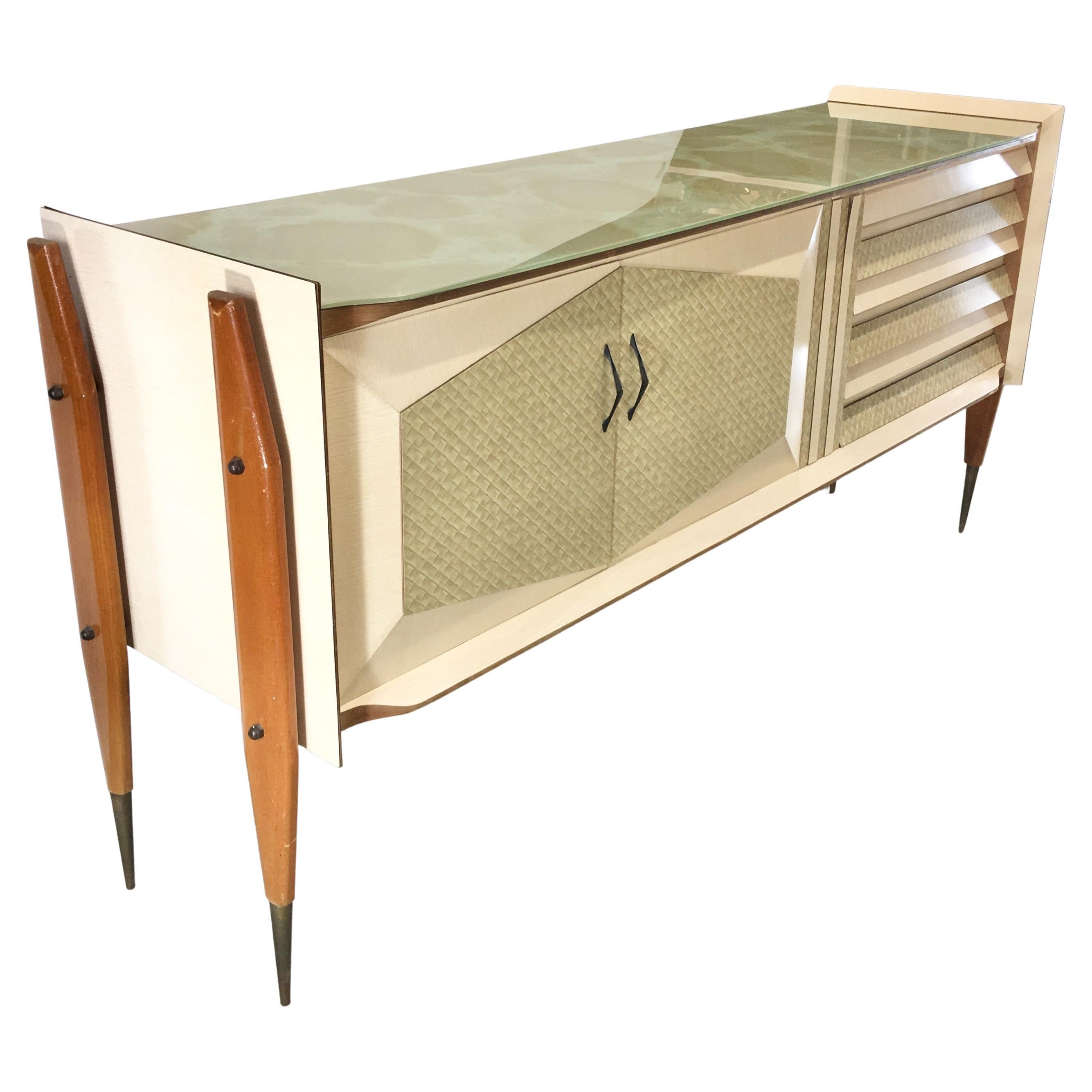 Roberto Aloi Floating Sideboard with Geometric Front For Sale