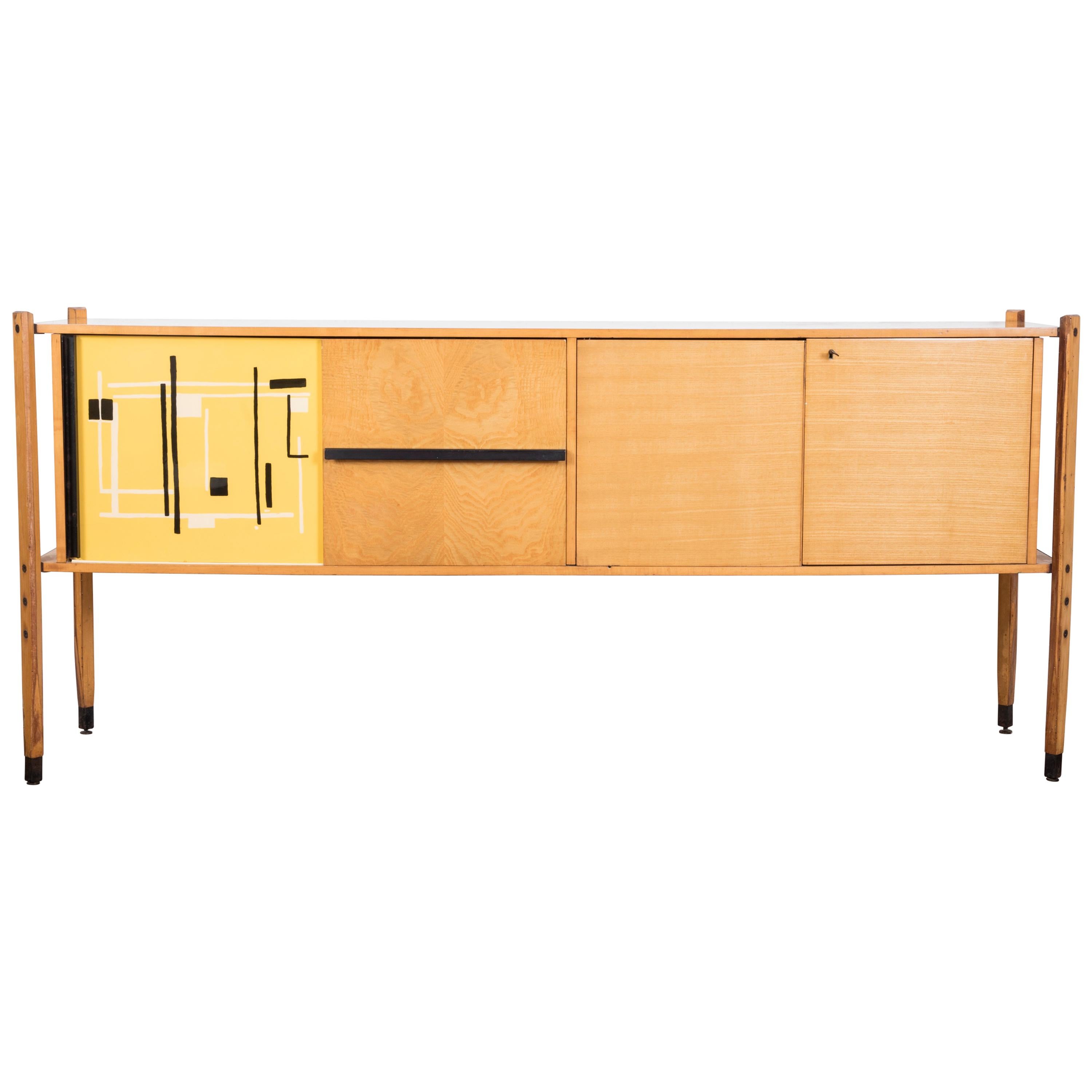 Roberto Aloi Oakwood and Abstract Pattern Printed Plastic Italian Sideboard