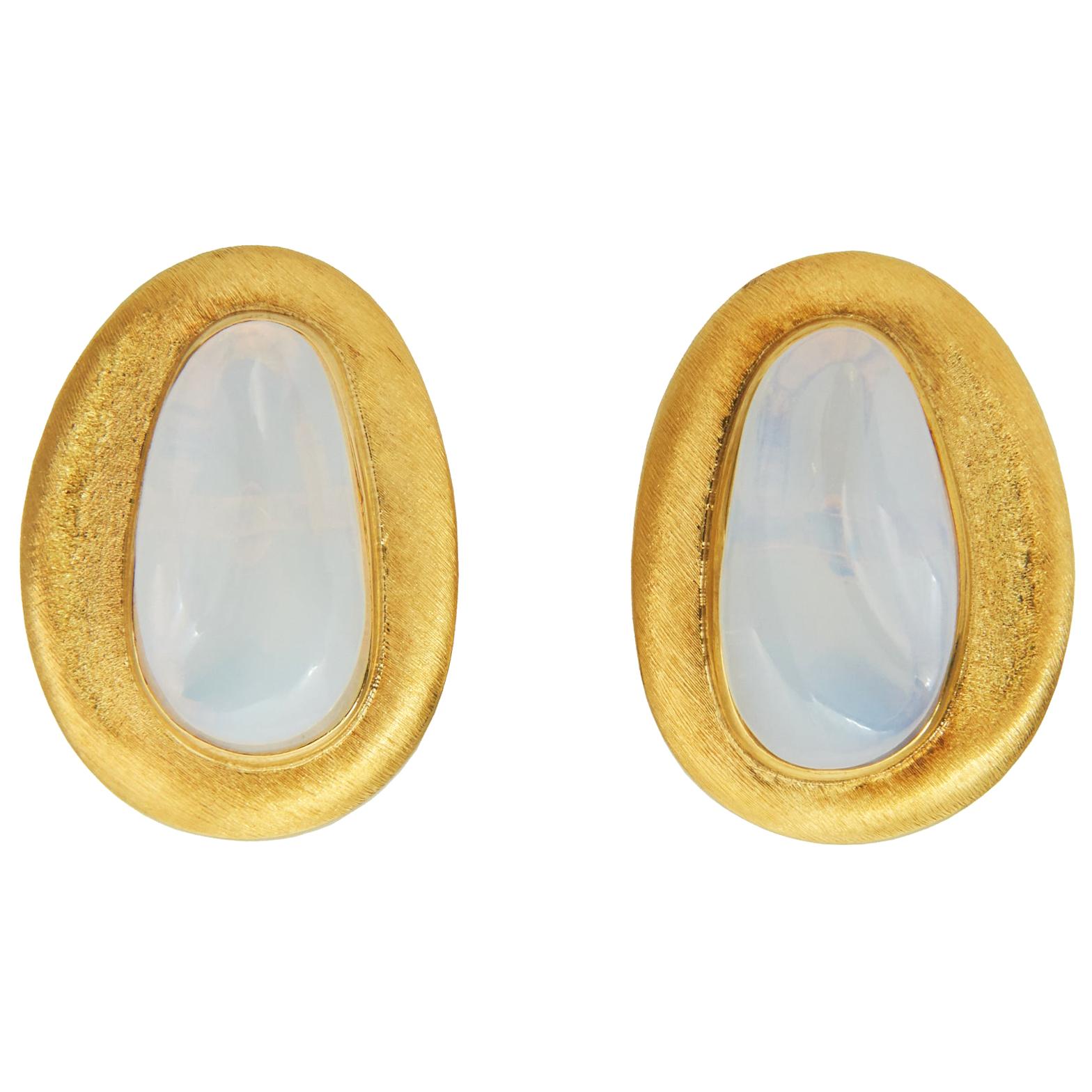c. 1970 Burle Marx Forma Livre Moonstone and Gold Earrings