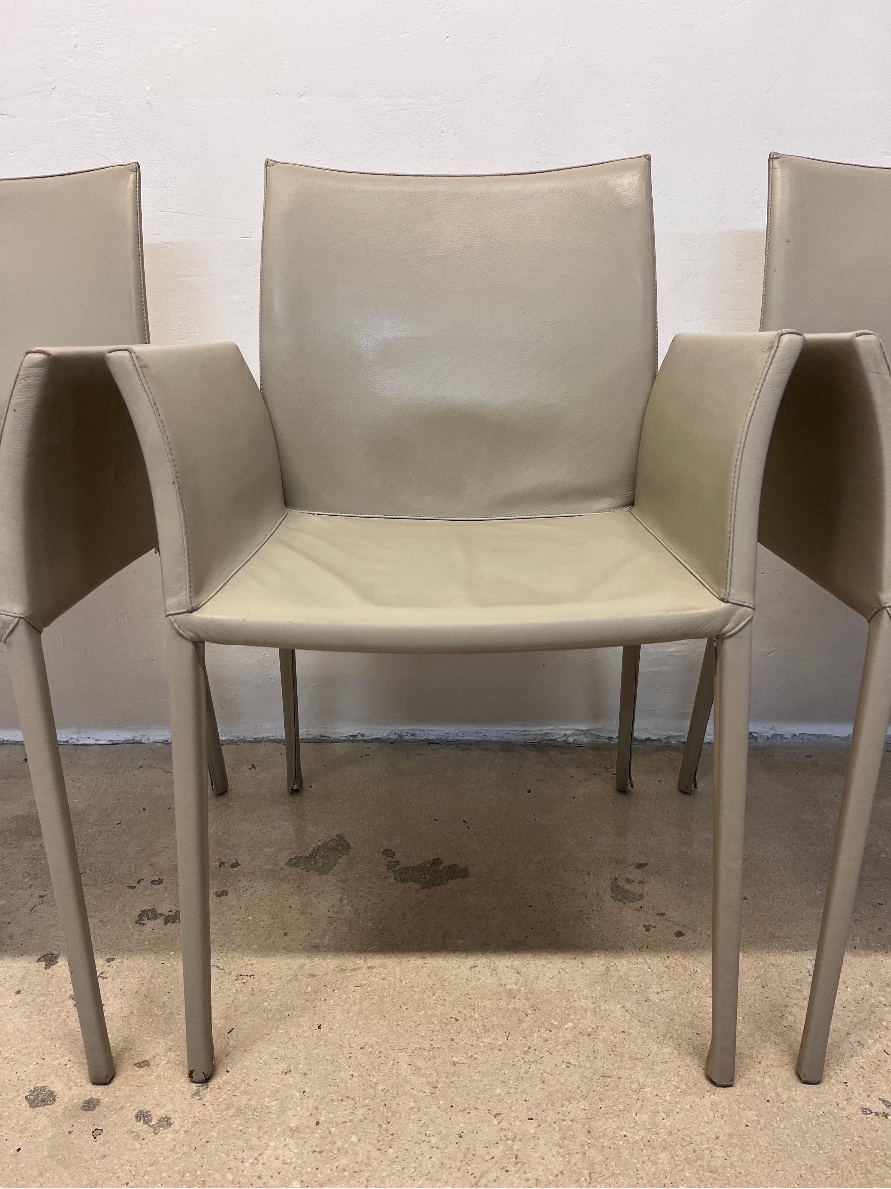  Roberto Barbieri Lea Leather Dining Arm Chairs for Zanotta, Set of Three For Sale 3