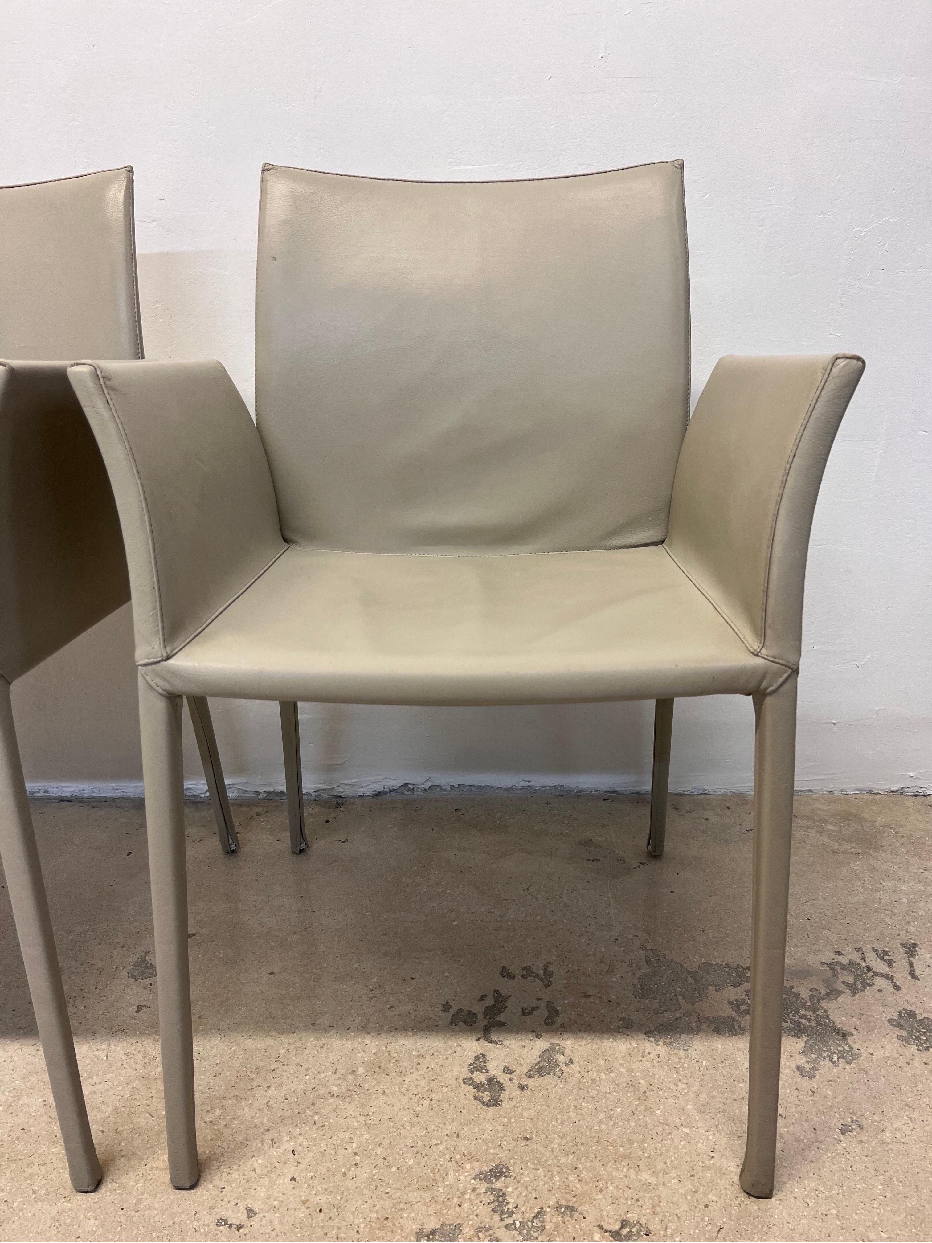  Roberto Barbieri Lea Leather Dining Arm Chairs for Zanotta, Set of Three For Sale 5