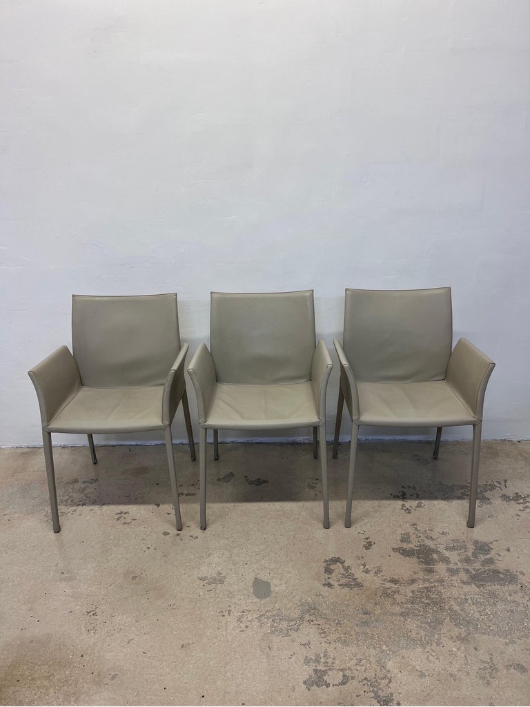 Roberto Barbieri Lea Leather Dining Arm Chairs for Zanotta, Set of ...