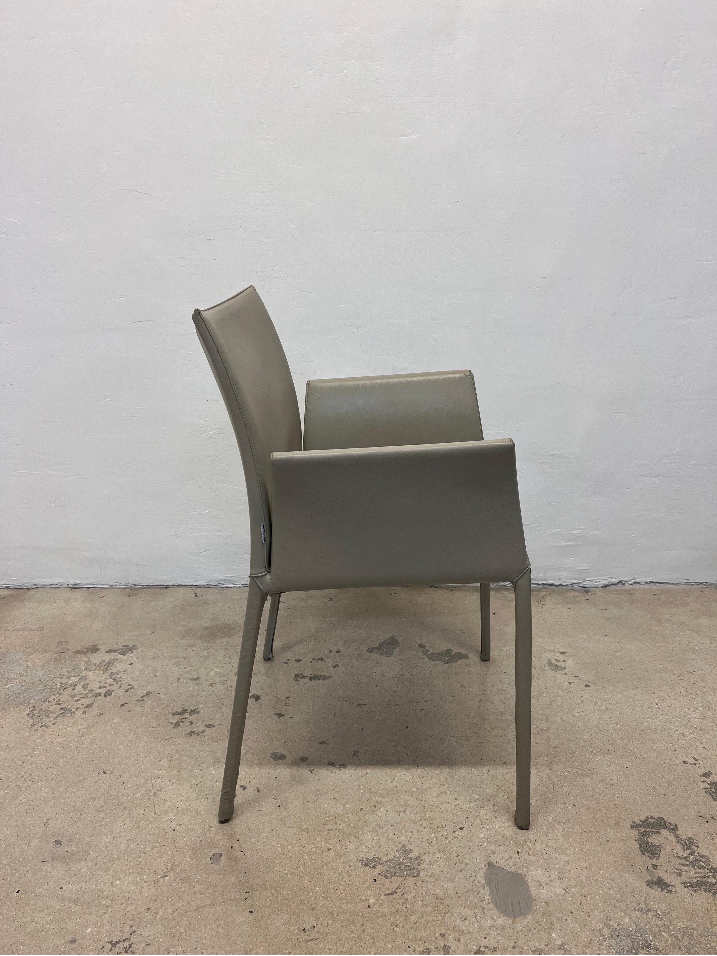 Italian  Roberto Barbieri Lea Leather Dining Arm Chairs for Zanotta, Set of Three For Sale