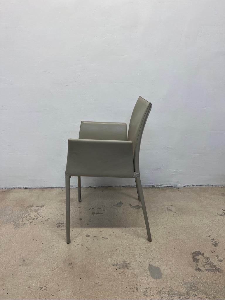 Roberto Barbieri Lea Leather Dining Arm Chairs for Zanotta, Set of ...