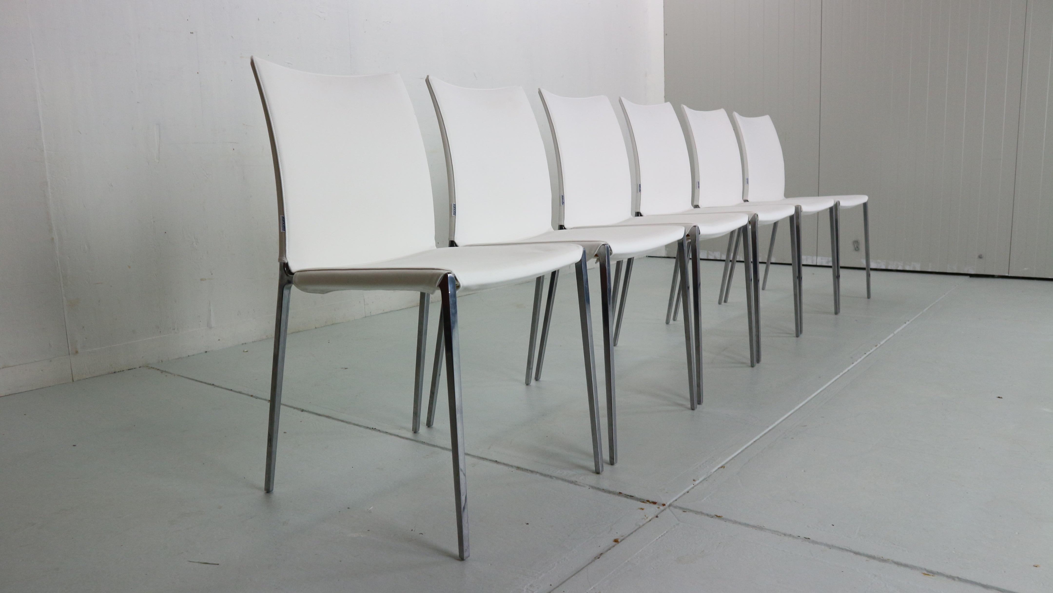 Italian Roberto Barbieri Set of 6 White Dinning Chairs 