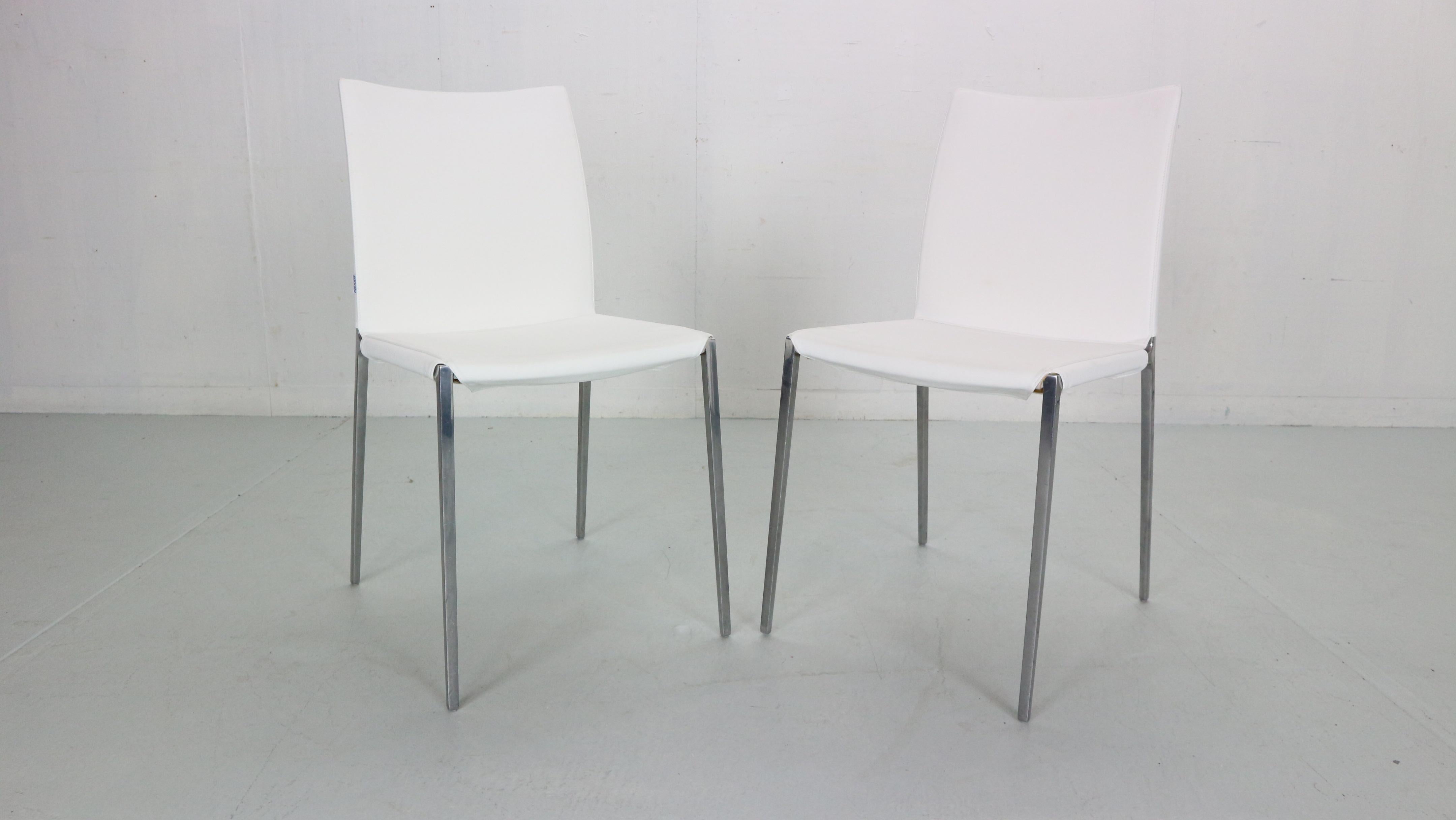 Aluminum Roberto Barbieri Set of 6 White Dinning Chairs 