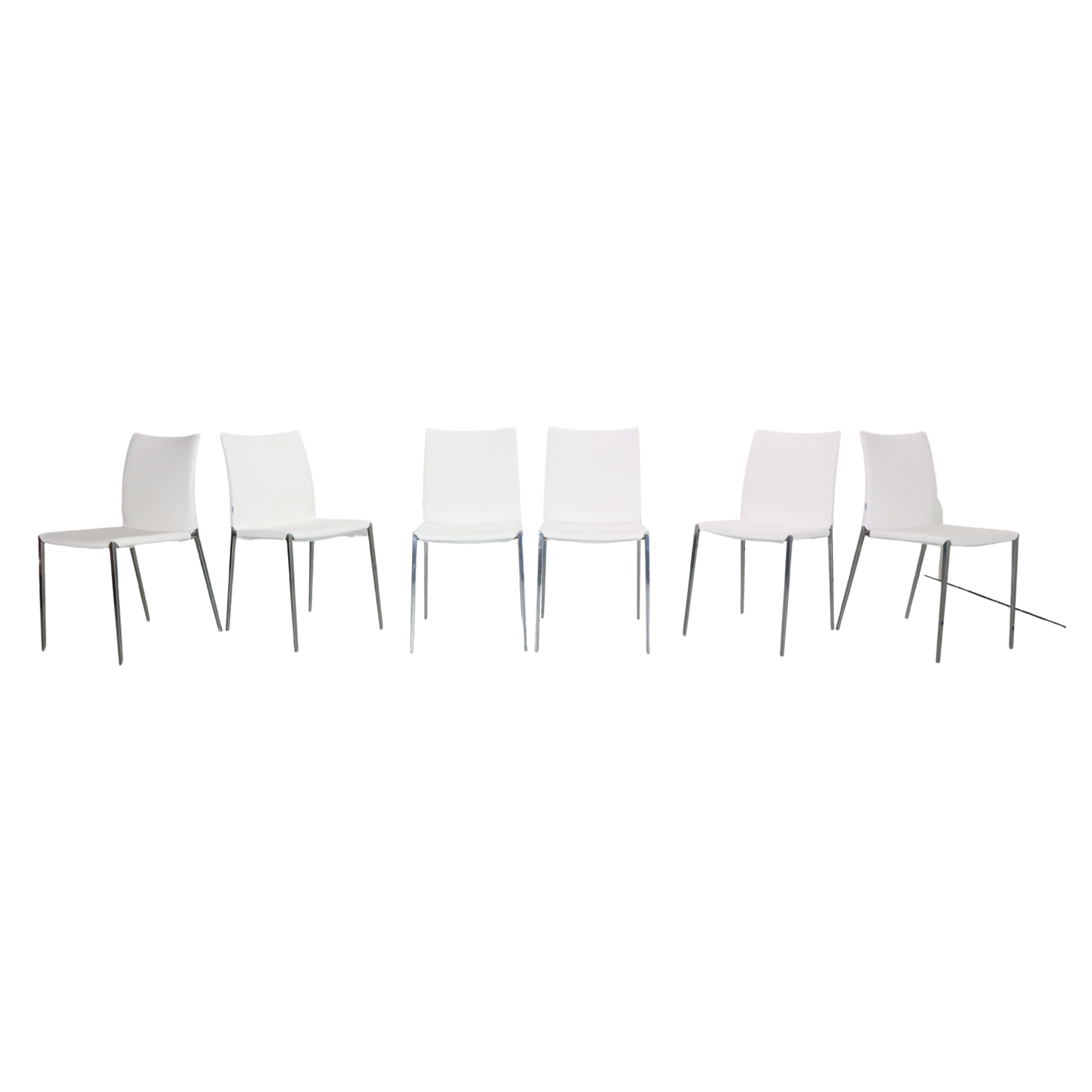 Roberto Barbieri Set of 6 White Dinning Chairs "Lia" for Zanotta, Italy