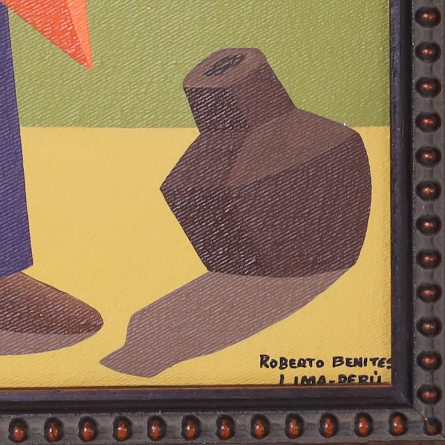 Hand-Painted Roberto Benites Pair of Modernist Figural Paintings For Sale