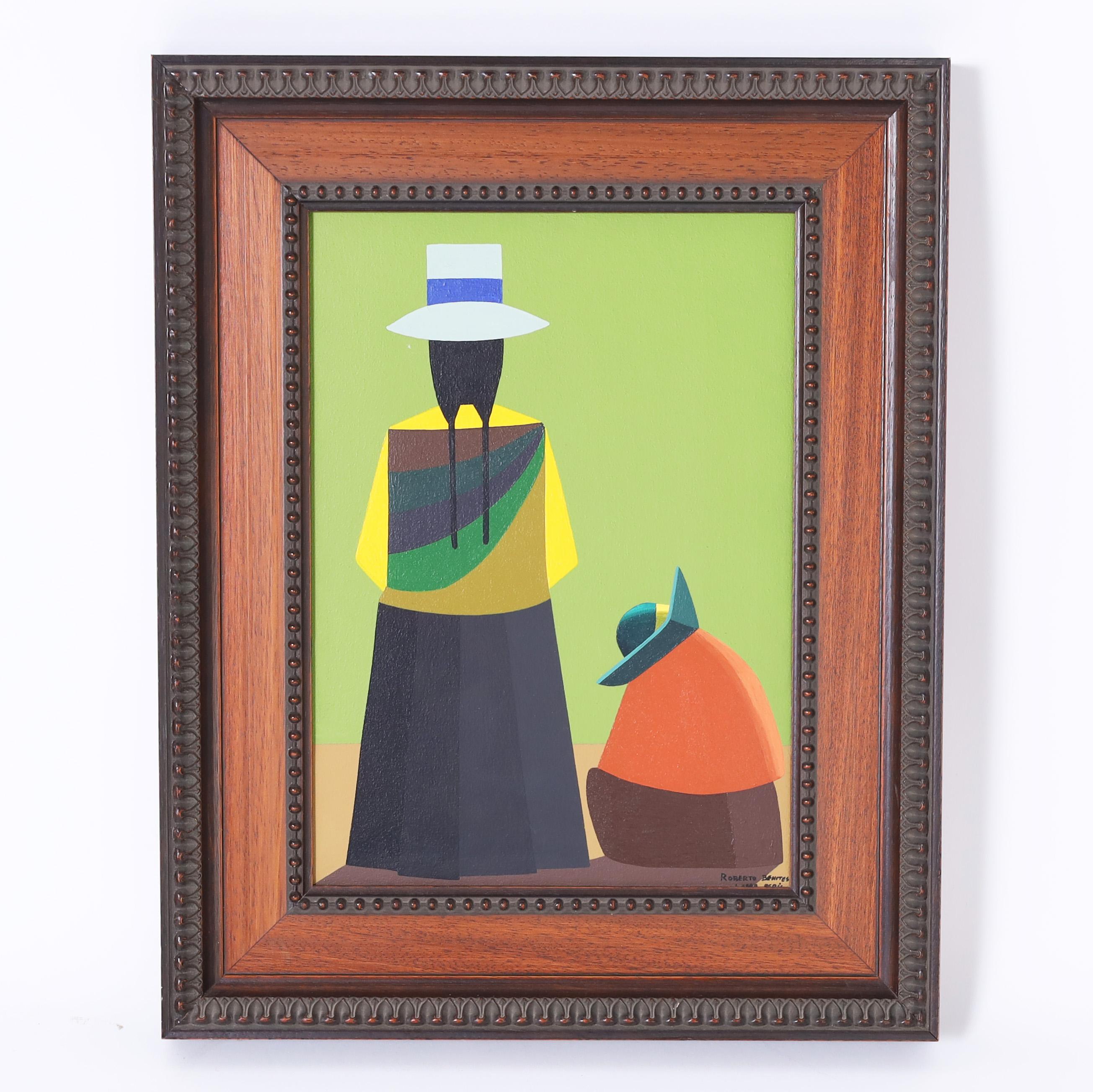 Roberto Benites Pair of Modernist Figural Paintings In Good Condition For Sale In Palm Beach, FL