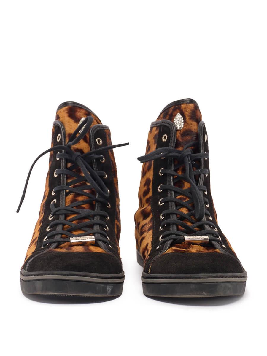 Roberto Botticelli Women's Pony-style Leopard Print High Top Sneakers In Good Condition For Sale In London, GB