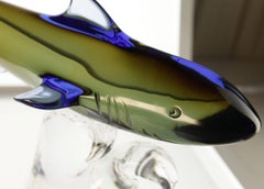 Roberto Camozzo for Wyland, Hunting Shark on a Base, Murano Glass 1990s, Signed