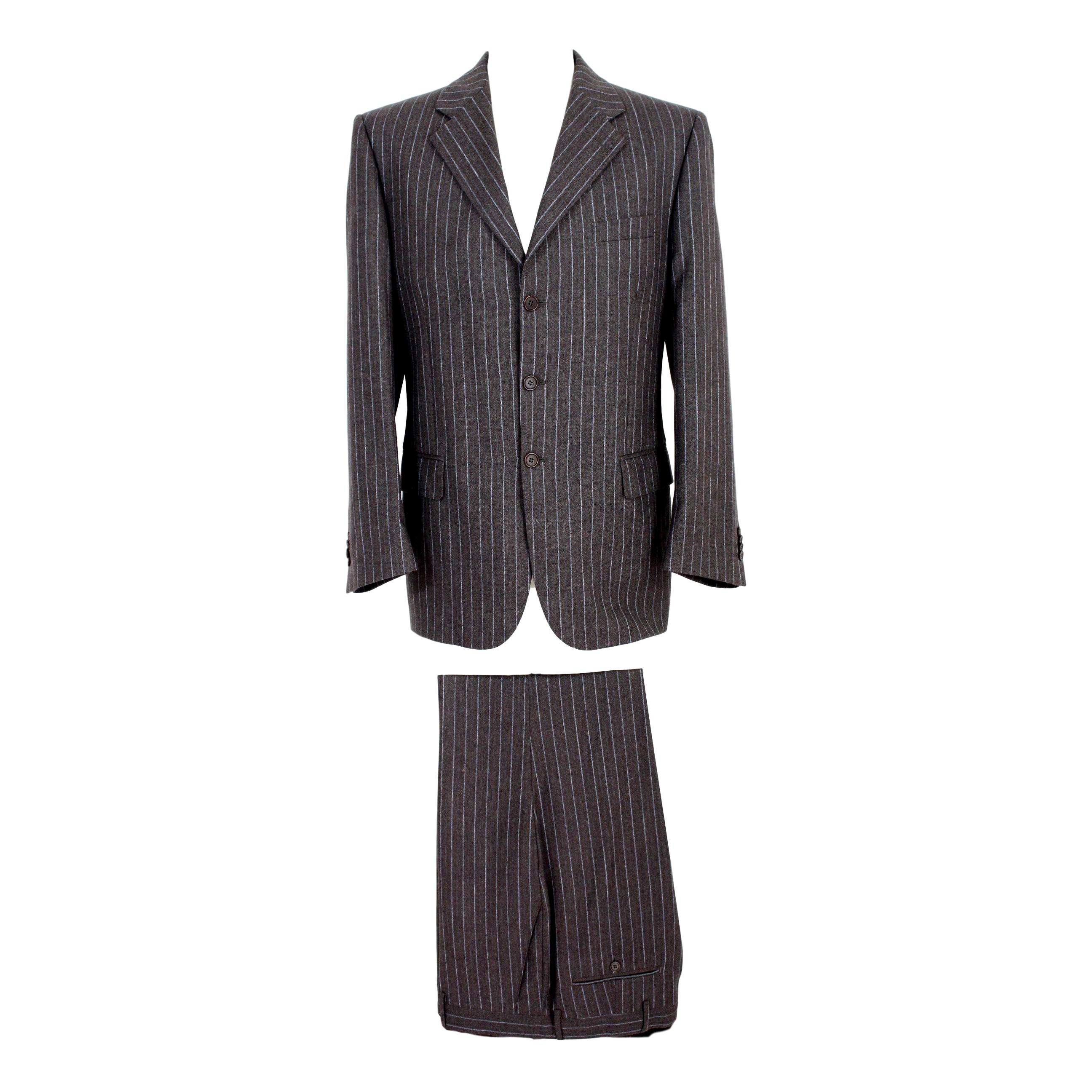 Roberto Capucci Brown Pinstriped Men's Suit 1990s Classic