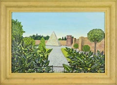 View of the Pyramid of Gaius Cestius in Rome - Paint by Roberto Caruso - 2000s