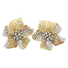Roberto Casarin 18k Gold 12ctw GIA Yellow & White Diamond Large Flower Earrings