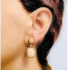 Roberto Casarin 18k Gold 1.75 Carat Diamond & Pink Coral Dangle Earrings
