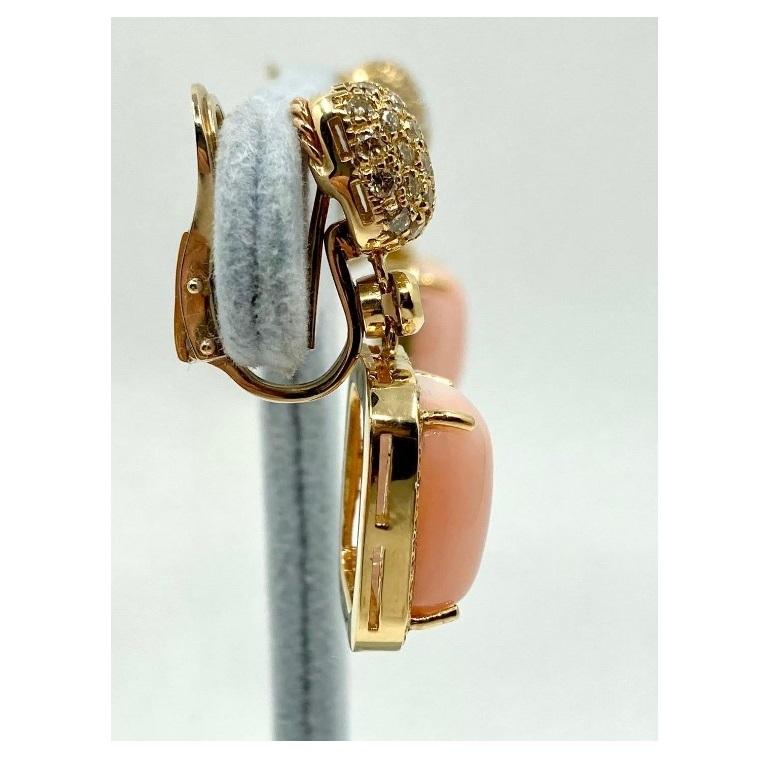 Roberto Casarin 18k Gold 1.75 Carat Diamond & Pink Coral Dangle Earrings In Good Condition For Sale In Sherman Oaks, CA