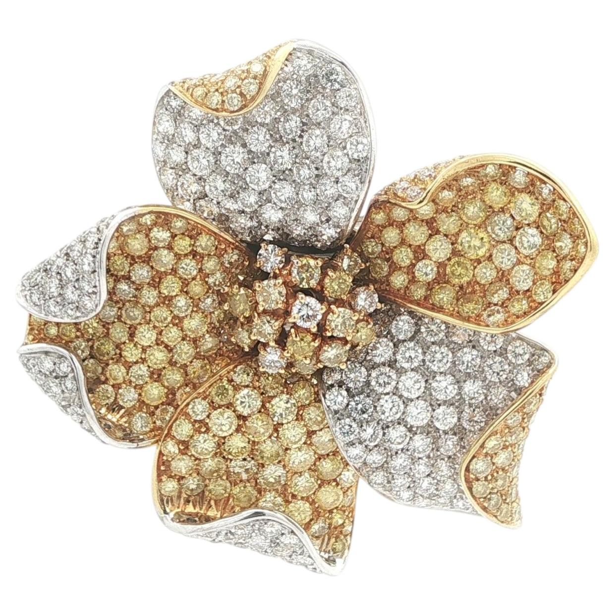 Roberto Casarin 18k Gold 20ctw GIA Diamond Flexible Large Flower Brooch Pendant For Sale