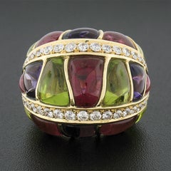Roberto Casarin 18K Gold Amethyst Peridot Turmalin & Diamant gewölbter Bombe-Ring