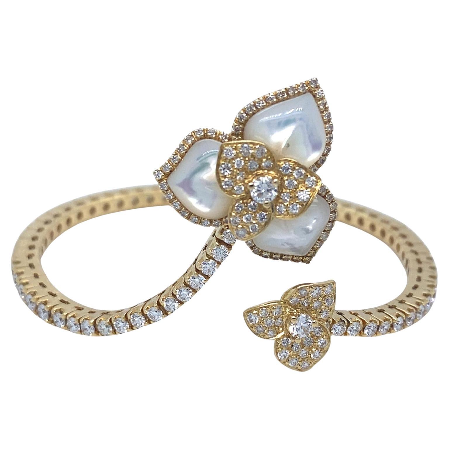 Roberto Casarin 18k Gold & Mother-of-Pearl Bracelet w/ 1.75ct Diamonds, Size 6 For Sale