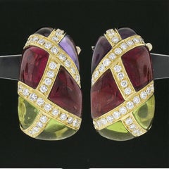 Roberto Casarin Manschettenohrringe, 18 Karat Gold Rubellit Amethyst Peridot & Pavé Diamant