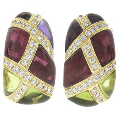 Roberto Casarin Manschettenohrringe, 18 Karat Gold Rubellit Amethyst Peridot & Pavé Diamant