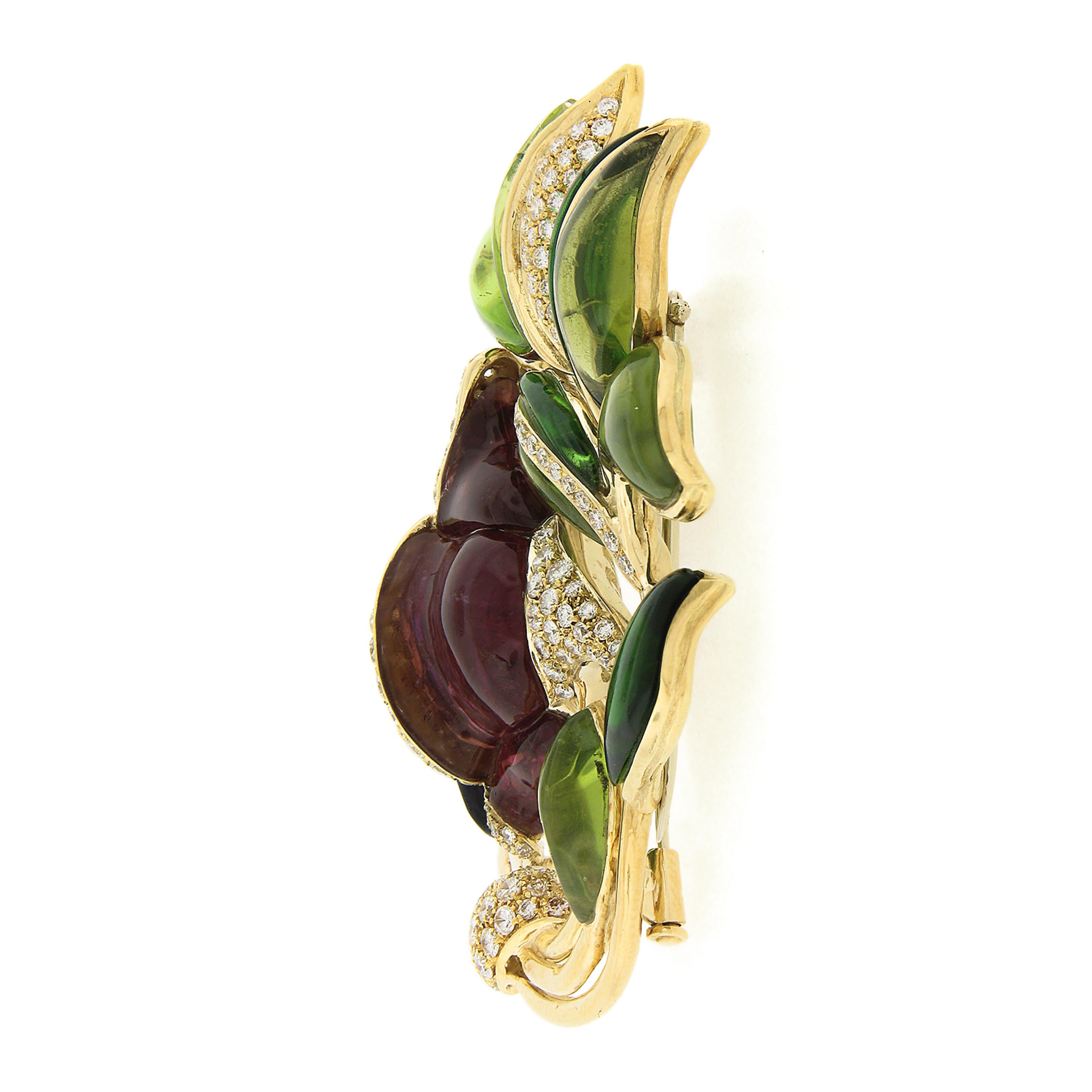 Women's Roberto Casarin 18k Gold Tourmaline Amethyst Period Flower & Diamond Brooch Pin For Sale